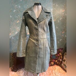 Xntrik Denim Coat Dress Fitted Jean Jacket Coat Button Front Denim Trench S